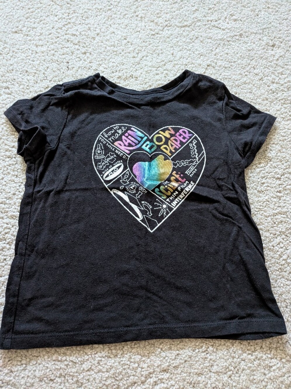 Old Navy Black Short Sleeve Tee with Rainbow Heart Graphic